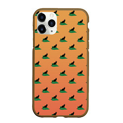Чехол iPhone 11 Pro матовый Черный кот в новогодней шапке уронил елку, цвет: 3D-коричневый