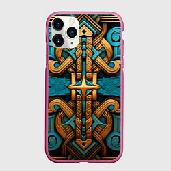 Чехол iPhone 11 Pro матовый Орнамент в норвежском стиле, цвет: 3D-малиновый