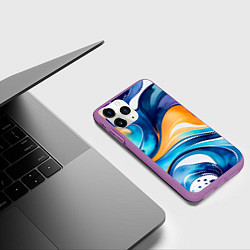 Чехол iPhone 11 Pro матовый Линейная красочная абстракция, цвет: 3D-фиолетовый — фото 2