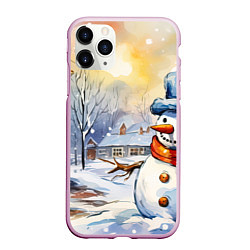 Чехол iPhone 11 Pro матовый Снеговик новый год, цвет: 3D-розовый