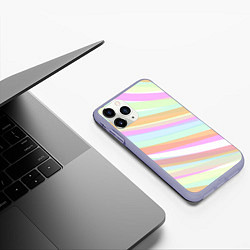 Чехол iPhone 11 Pro матовый Бледные полосы розово-зелёный, цвет: 3D-светло-сиреневый — фото 2