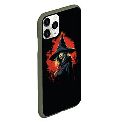 Чехол iPhone 11 Pro матовый Ведьма в шляпе кровавый фон, цвет: 3D-темно-зеленый — фото 2