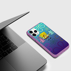 Чехол iPhone 11 Pro матовый Spongebob workout, цвет: 3D-фиолетовый — фото 2