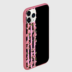 Чехол iPhone 11 Pro матовый Сакура и полосы, цвет: 3D-малиновый — фото 2