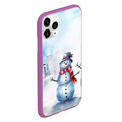Чехол iPhone 11 Pro матовый Новогодний день со снеговиком, цвет: 3D-фиолетовый — фото 2
