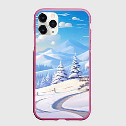 Чехол iPhone 11 Pro матовый Снежный новогодний денек, цвет: 3D-малиновый