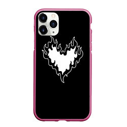 Чехол iPhone 11 Pro матовый Burning heart, цвет: 3D-малиновый