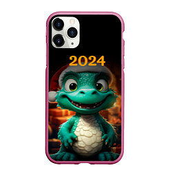 Чехол iPhone 11 Pro матовый Зеленый дракон 2024, цвет: 3D-малиновый