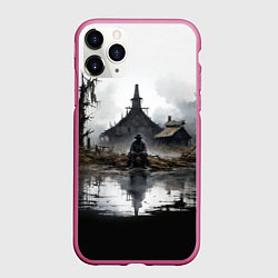 Чехол iPhone 11 Pro матовый Изба на болоте, цвет: 3D-малиновый