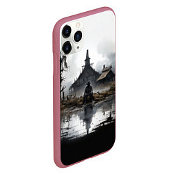 Чехол iPhone 11 Pro матовый Изба на болоте, цвет: 3D-малиновый — фото 2
