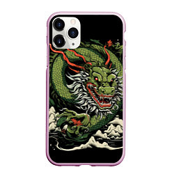 Чехол iPhone 11 Pro матовый Символ года зеленый дракон, цвет: 3D-розовый