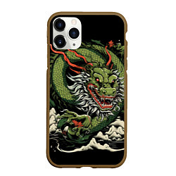 Чехол iPhone 11 Pro матовый Символ года зеленый дракон, цвет: 3D-коричневый