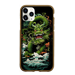 Чехол iPhone 11 Pro матовый Зеленый дракон символ года, цвет: 3D-коричневый