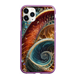 Чехол iPhone 11 Pro матовый Текстура спираль из кристалов, цвет: 3D-фиолетовый