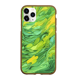 Чехол iPhone 11 Pro матовый Зелено желтая краска, цвет: 3D-коричневый