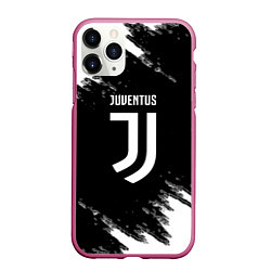 Чехол iPhone 11 Pro матовый Juventus спорт краски черно белый, цвет: 3D-малиновый