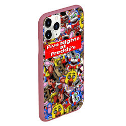 Чехол iPhone 11 Pro матовый Five Nights at Freddys все персонажы хоррора, цвет: 3D-малиновый — фото 2