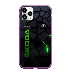 Чехол iPhone 11 Pro матовый Skoda - плиты с эффектом свечения, цвет: 3D-фиолетовый