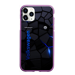 Чехол iPhone 11 Pro матовый Volkswagen - плиты с эффектом свечения, цвет: 3D-фиолетовый