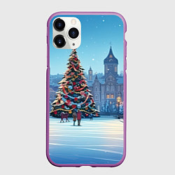 Чехол iPhone 11 Pro матовый Городская новогодняя елка, цвет: 3D-фиолетовый