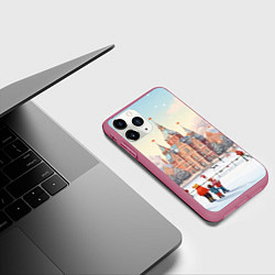 Чехол iPhone 11 Pro матовый Ретро новый год на площади, цвет: 3D-малиновый — фото 2