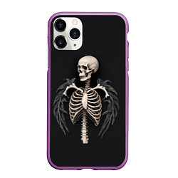 Чехол iPhone 11 Pro матовый Необычный скелет с крыльями, цвет: 3D-фиолетовый