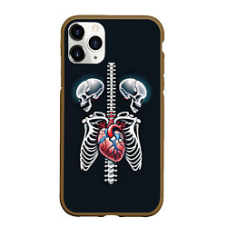 Чехол iPhone 11 Pro матовый Два сросшихся скелета и сердце, цвет: 3D-коричневый