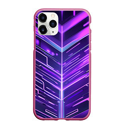 Чехол iPhone 11 Pro матовый Фиолетовые неон полосы киберпанк