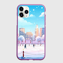 Чехол iPhone 11 Pro матовый Снежный городок, цвет: 3D-фиолетовый