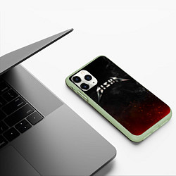 Чехол iPhone 11 Pro матовый Миша в стиле Металлика - искры и огонь, цвет: 3D-салатовый — фото 2