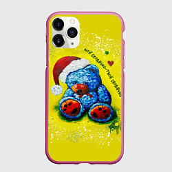 Чехол iPhone 11 Pro матовый Мишка: моё сердечко - твоё сердечко, цвет: 3D-малиновый