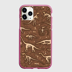 Чехол iPhone 11 Pro матовый Dinosaurs bones, цвет: 3D-малиновый