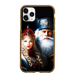 Чехол iPhone 11 Pro матовый Дед Мороз и Снегурочка в русских нарядах, цвет: 3D-коричневый