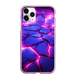 Чехол iPhone 11 Pro матовый Неоновые фиолетовые камни со свечением