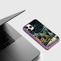Чехол iPhone 11 Pro матовый Зима в городе ожидание праздника, цвет: 3D-фиолетовый — фото 2
