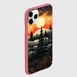 Чехол iPhone 11 Pro матовый Зимний лес в ожидании праздника, цвет: 3D-малиновый — фото 2