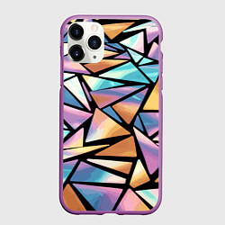 Чехол iPhone 11 Pro матовый Радужные треугольники - кристаллы голографические