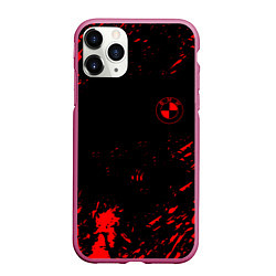 Чехол iPhone 11 Pro матовый BMW красные краски на чёрном, цвет: 3D-малиновый