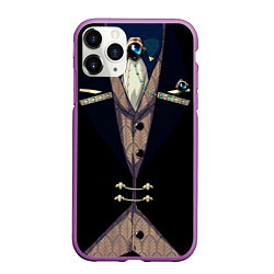 Чехол iPhone 11 Pro матовый Фрак тёмный с цепочками и брошью, цвет: 3D-фиолетовый