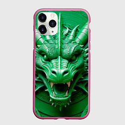 Чехол iPhone 11 Pro матовый Нейросеть - барельеф зелёный дракон