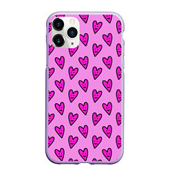 Чехол iPhone 11 Pro матовый Розовые сердечки каракули