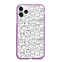Чехол iPhone 11 Pro матовый Коты дудл мордашки, цвет: 3D-фиолетовый