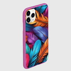 Чехол iPhone 11 Pro матовый Перья паттерн - нейросеть, цвет: 3D-фиолетовый — фото 2