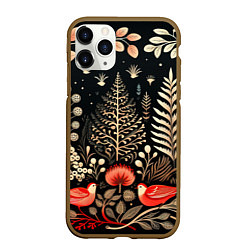 Чехол iPhone 11 Pro матовый Елочные узоры нового года, цвет: 3D-коричневый