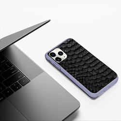 Чехол iPhone 11 Pro матовый Черная кожа рептилии, цвет: 3D-светло-сиреневый — фото 2