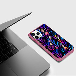 Чехол iPhone 11 Pro матовый Разноцветные волны-чешуйки, цвет: 3D-малиновый — фото 2
