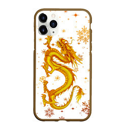 Чехол iPhone 11 Pro матовый Золотой дракон в снежинках, цвет: 3D-коричневый