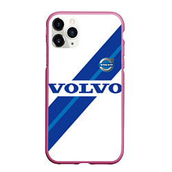 Чехол iPhone 11 Pro матовый Volvo - white and blue, цвет: 3D-малиновый