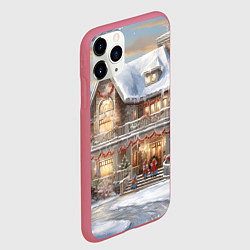 Чехол iPhone 11 Pro матовый Снежный новогодний большой дом, цвет: 3D-малиновый — фото 2