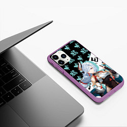Чехол iPhone 11 Pro матовый Шэнь Хэ иероглифы - Геншин Импакт, цвет: 3D-фиолетовый — фото 2